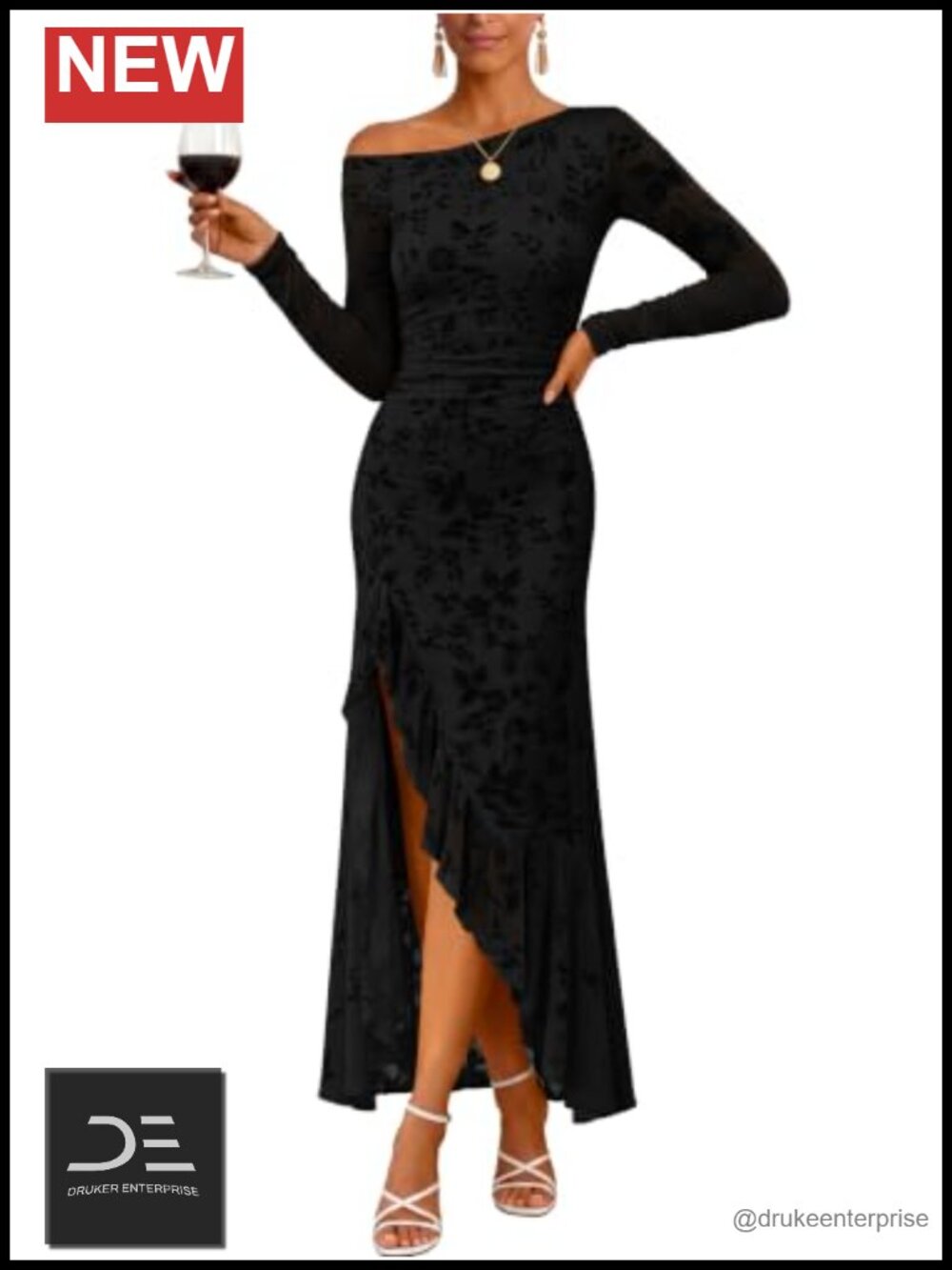 Off Shoulder Long Sleeve Bodycon Maxi Dress Ruched Ruffle Slit Formal
